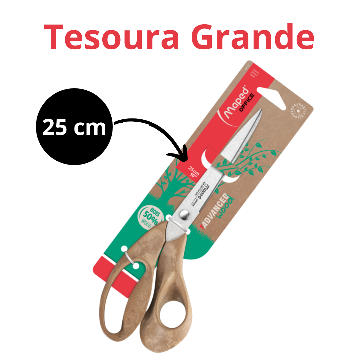 Tesoura grande 25 Cm Advanced Wood Assimétrica - Maped
